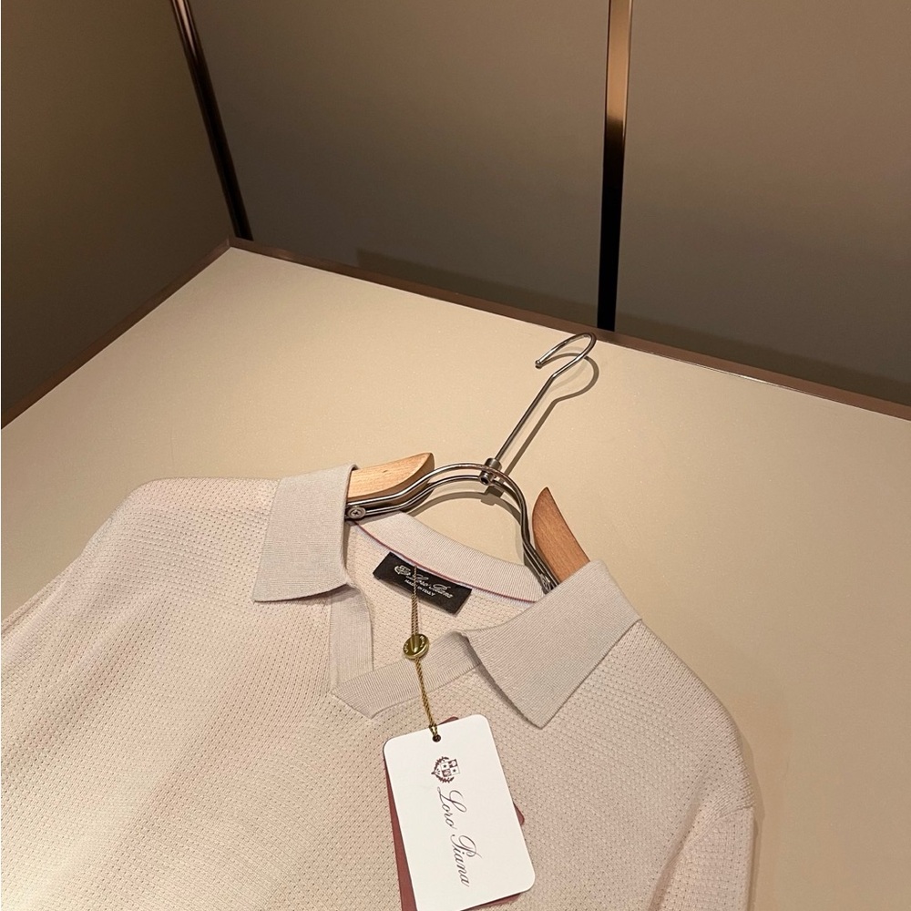 Loro Piana Cream Short-Sleeve Polo with Light Gray Collar - Picture 7 of 7